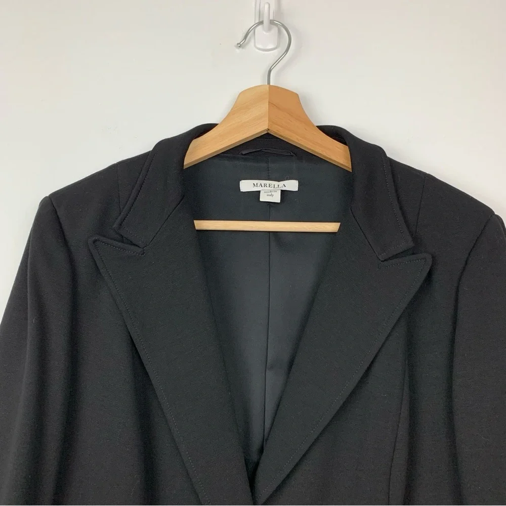 Marella Blazer Black Zip Accents Button Sz 12 Classic Elegant Office Italy - Picture 2 of 14